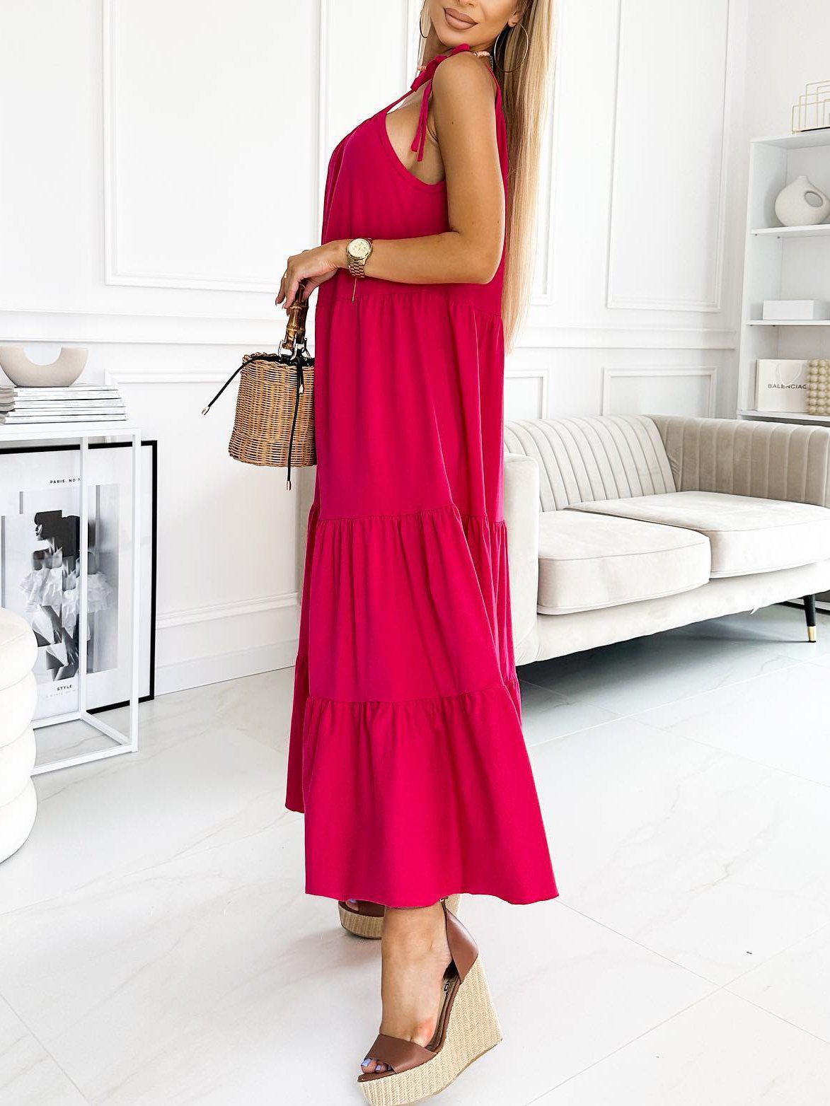 Women's Casual Solid Color Belted Swing Dress