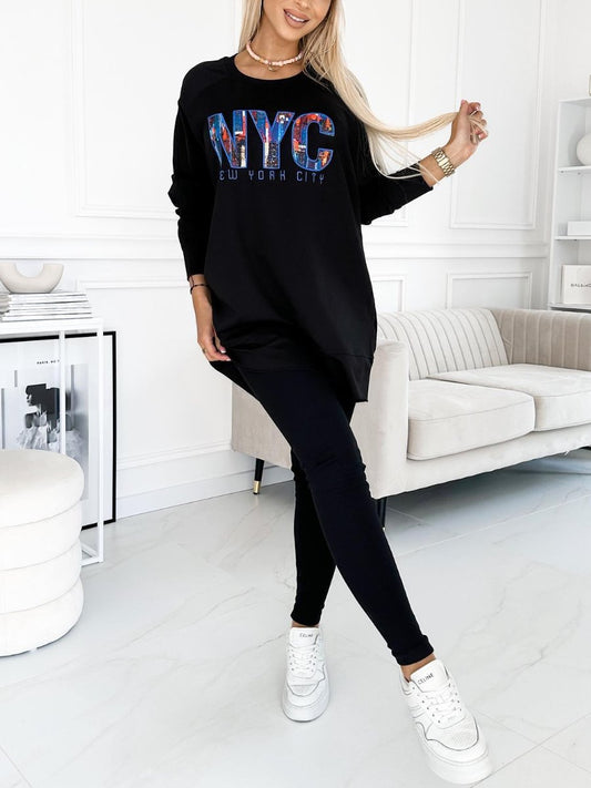 Women's Fashion Letter Print Sweatshirt and Lined Leggings two-piece set