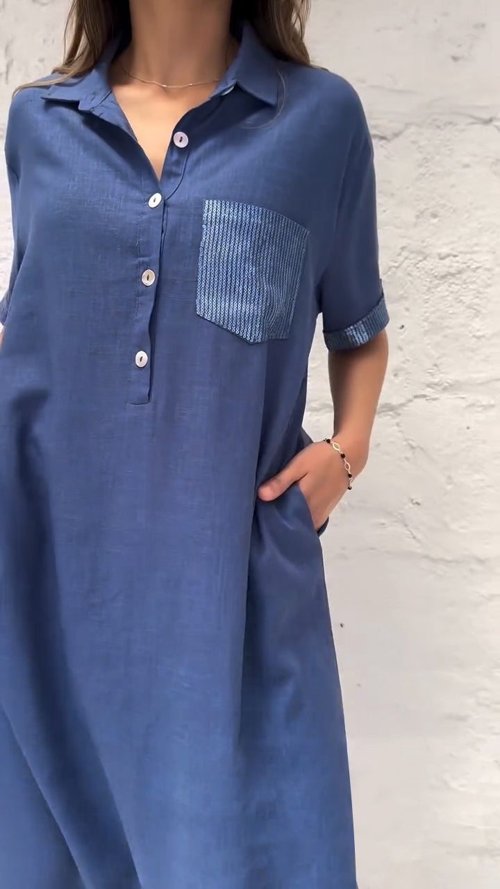 Half Lapel Loose Long Dress