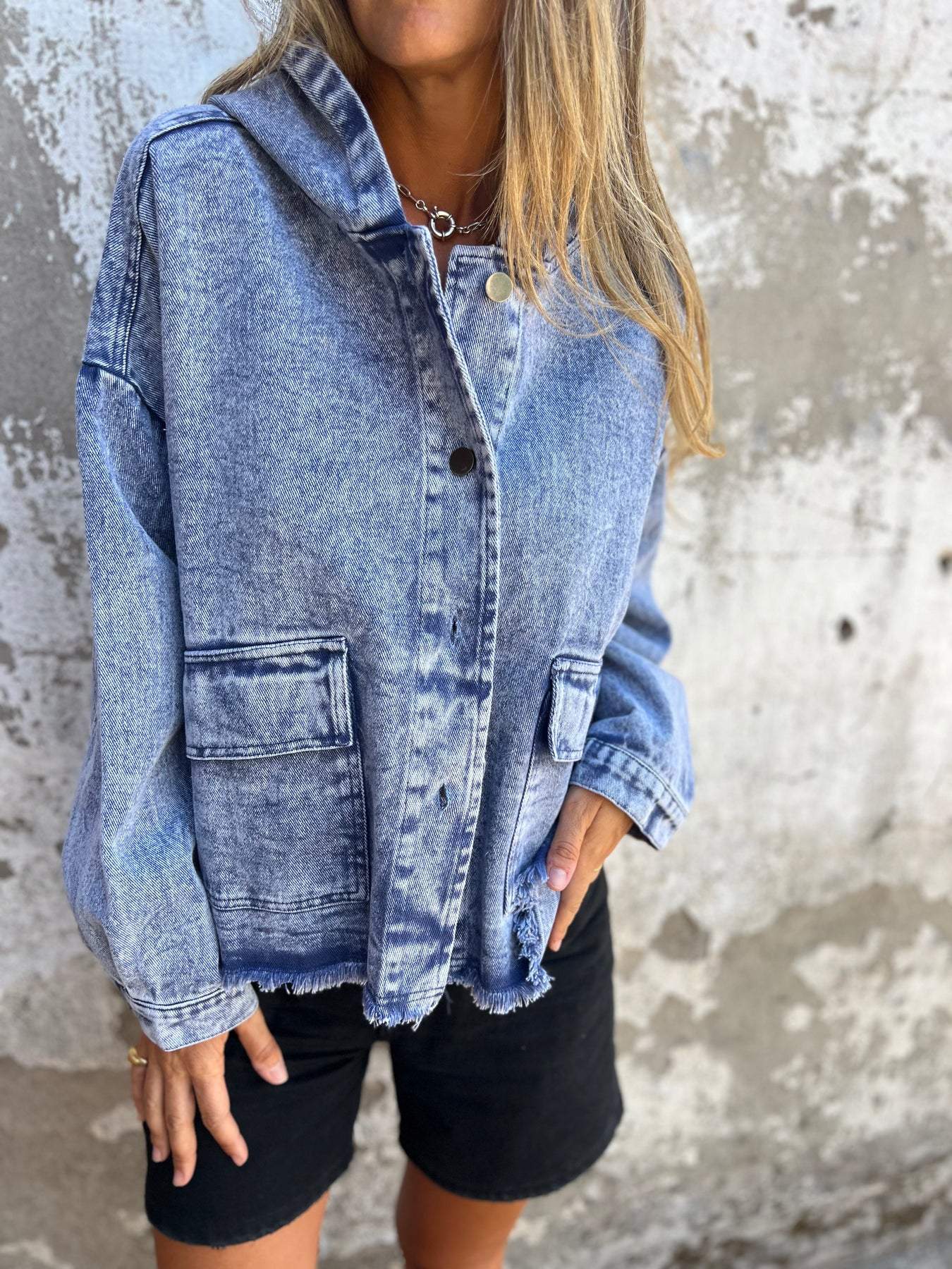 Denim Hooded Long Sleeve Jacket