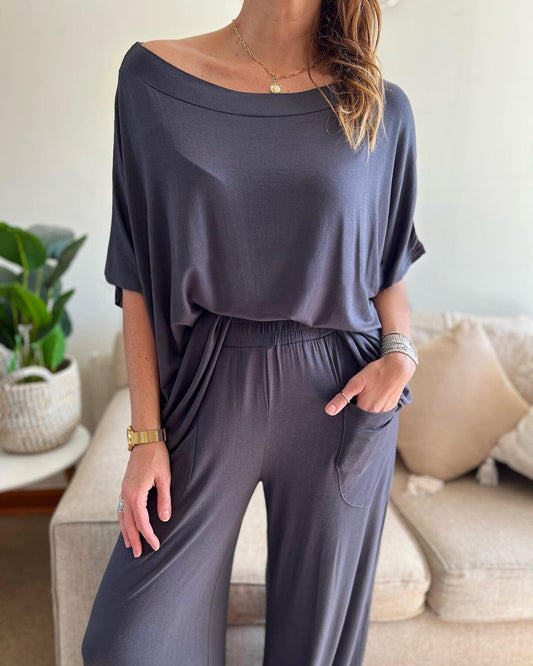 Women's Casual Solid Color Knit Tops and Pants Set