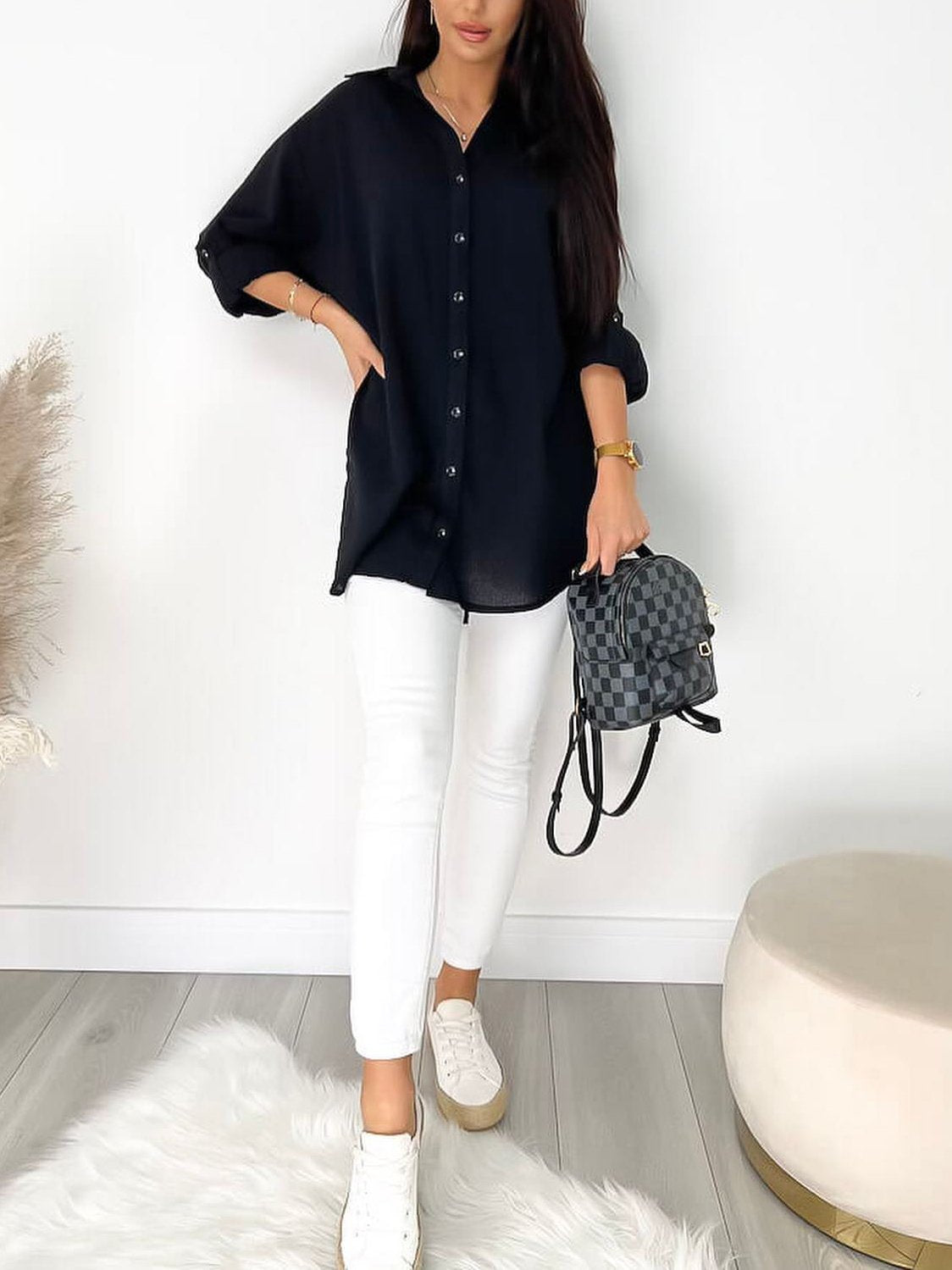 Women's Casual Solid Color Button Front Blouse