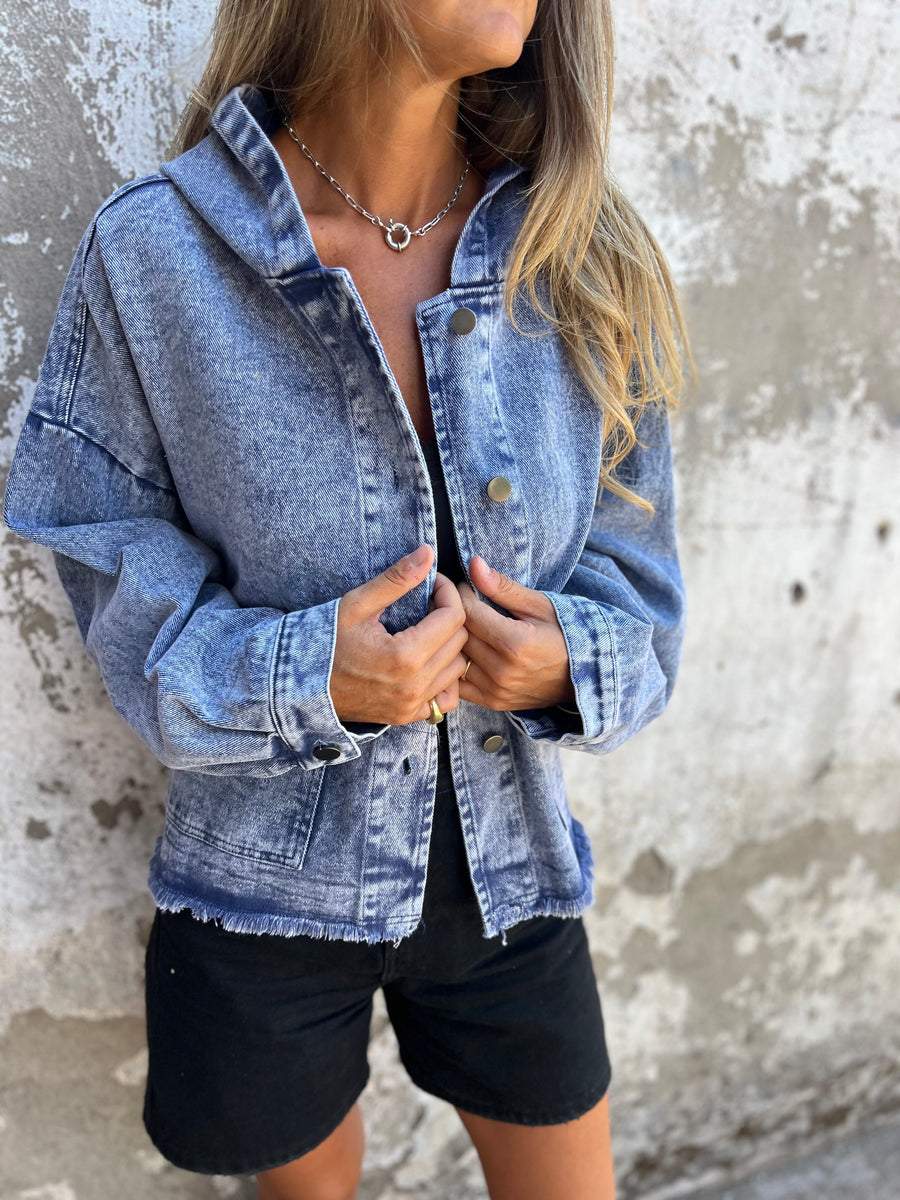 Denim Hooded Long Sleeve Jacket