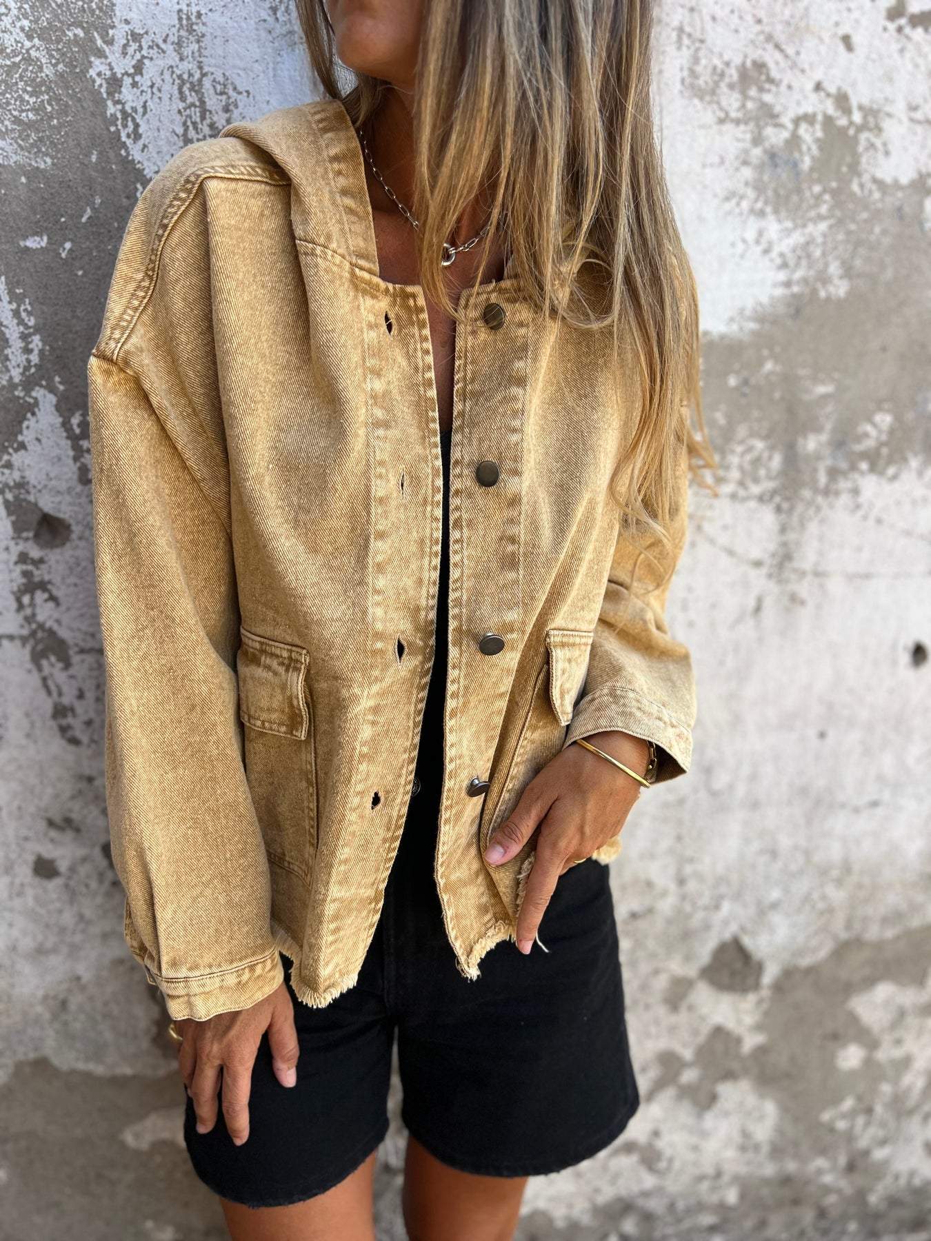 Denim Hooded Long Sleeve Jacket