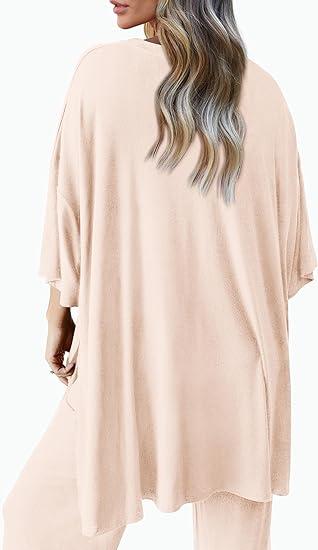 Women's Casual 2 Piece Outfits Short Sleeve Pullover Tops and Wide Leg Pants Lounge Sets