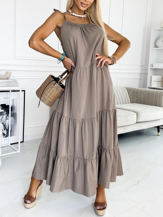 Women's Casual Solid Color Belted Swing Dress