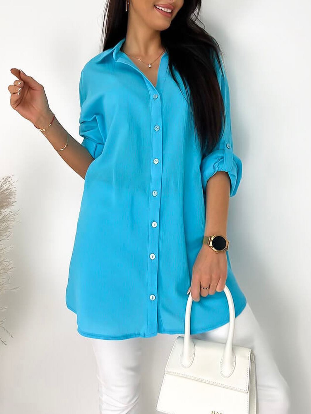 Women's Casual Solid Color Button Front Blouse