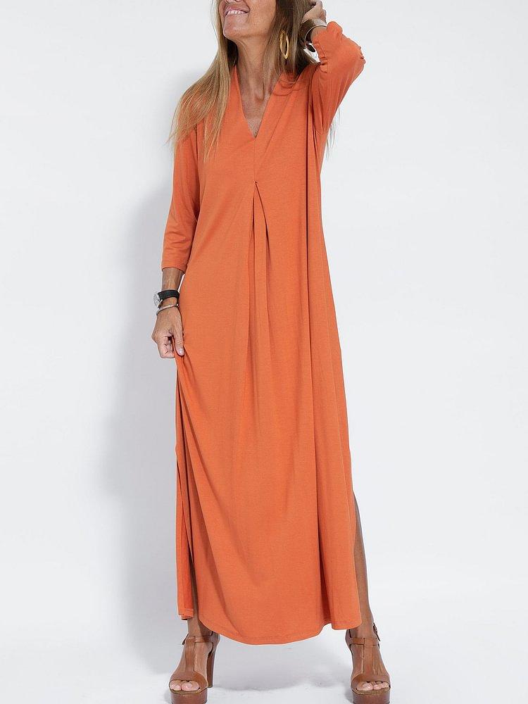 Women's Casual Solid Color V-neck Comfortable Dress