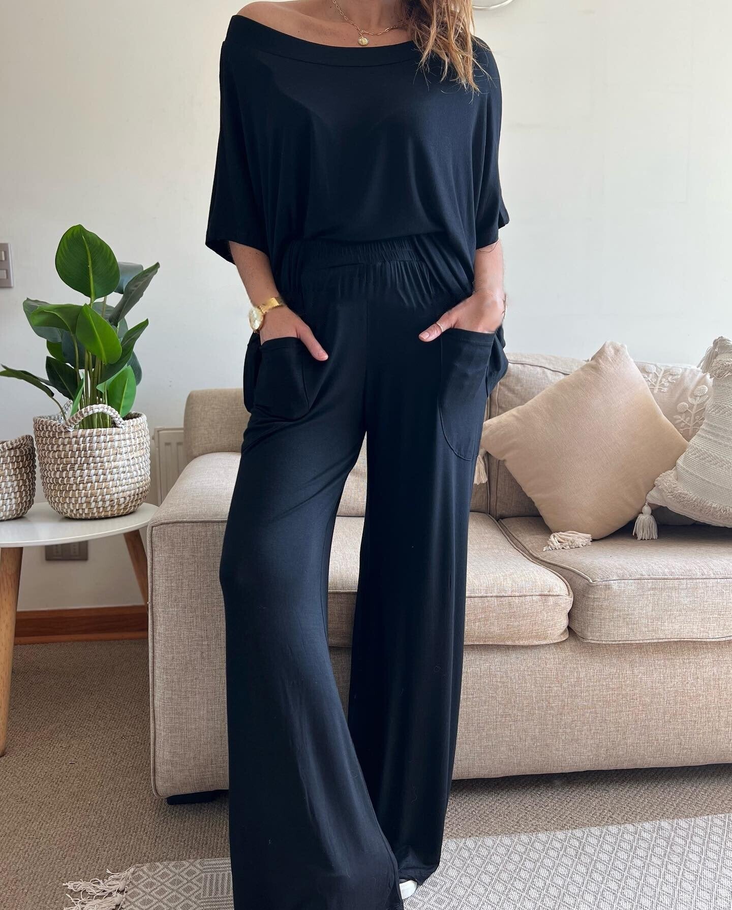 Women's Casual Solid Color Knit Tops and Pants Set