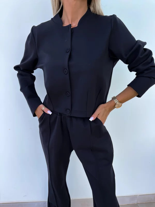 Round Neck Single-breasted Jacket and Trousers Suit