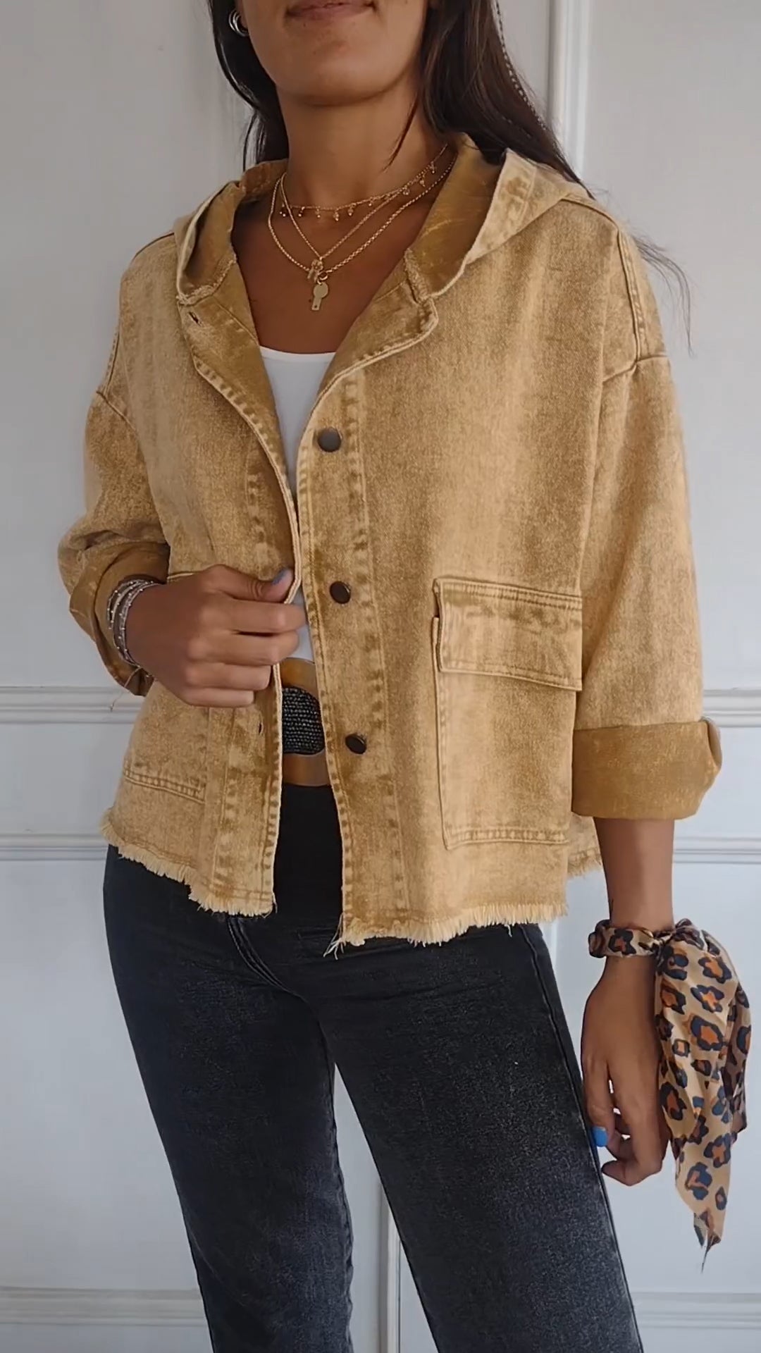 Denim Hooded Long Sleeve Jacket