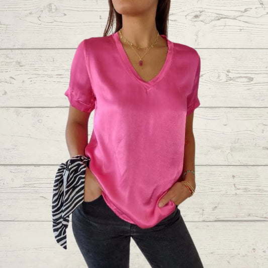 Satin V-neck T-shirt