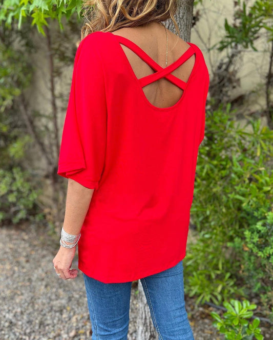 Women's Casual Solid Color Backless Short Sleeve Blouses