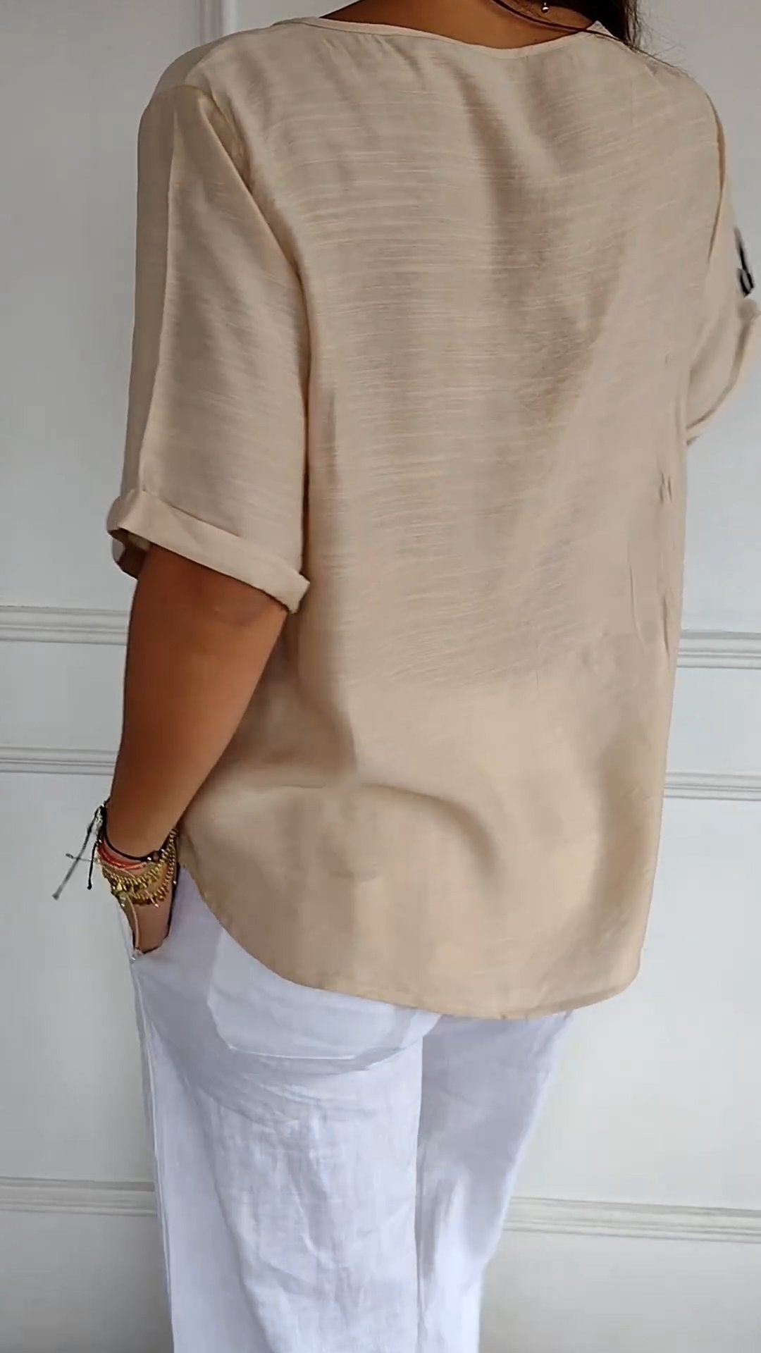 Button Round Neck Cotton and Linen Two-piece Set