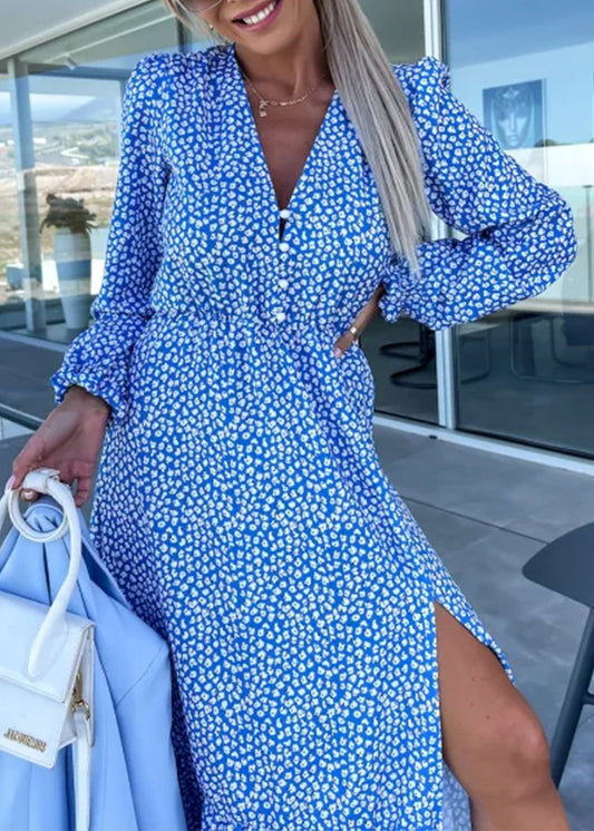 V-neck Mid-breasted Dress with Petal Trim