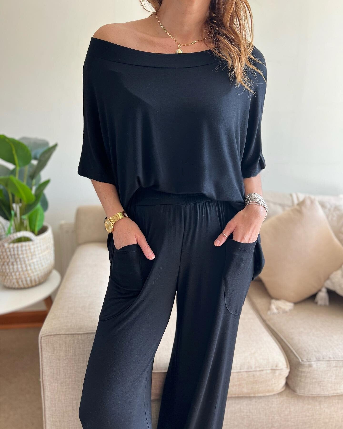 Women's Casual Solid Color Knit Tops and Pants Set