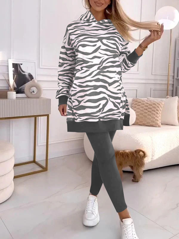 Women's Fashion Print Hoodie and Lined Leggings Set