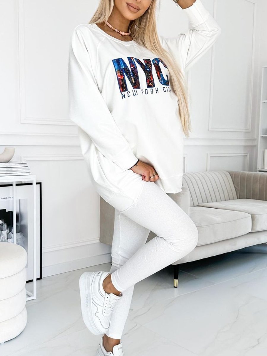 Women's Fashion Letter Print Sweatshirt and Lined Leggings two-piece set