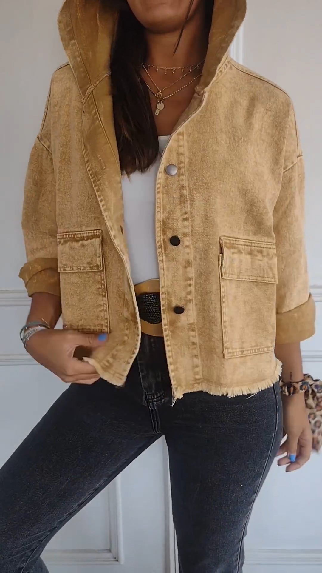 Denim Hooded Long Sleeve Jacket