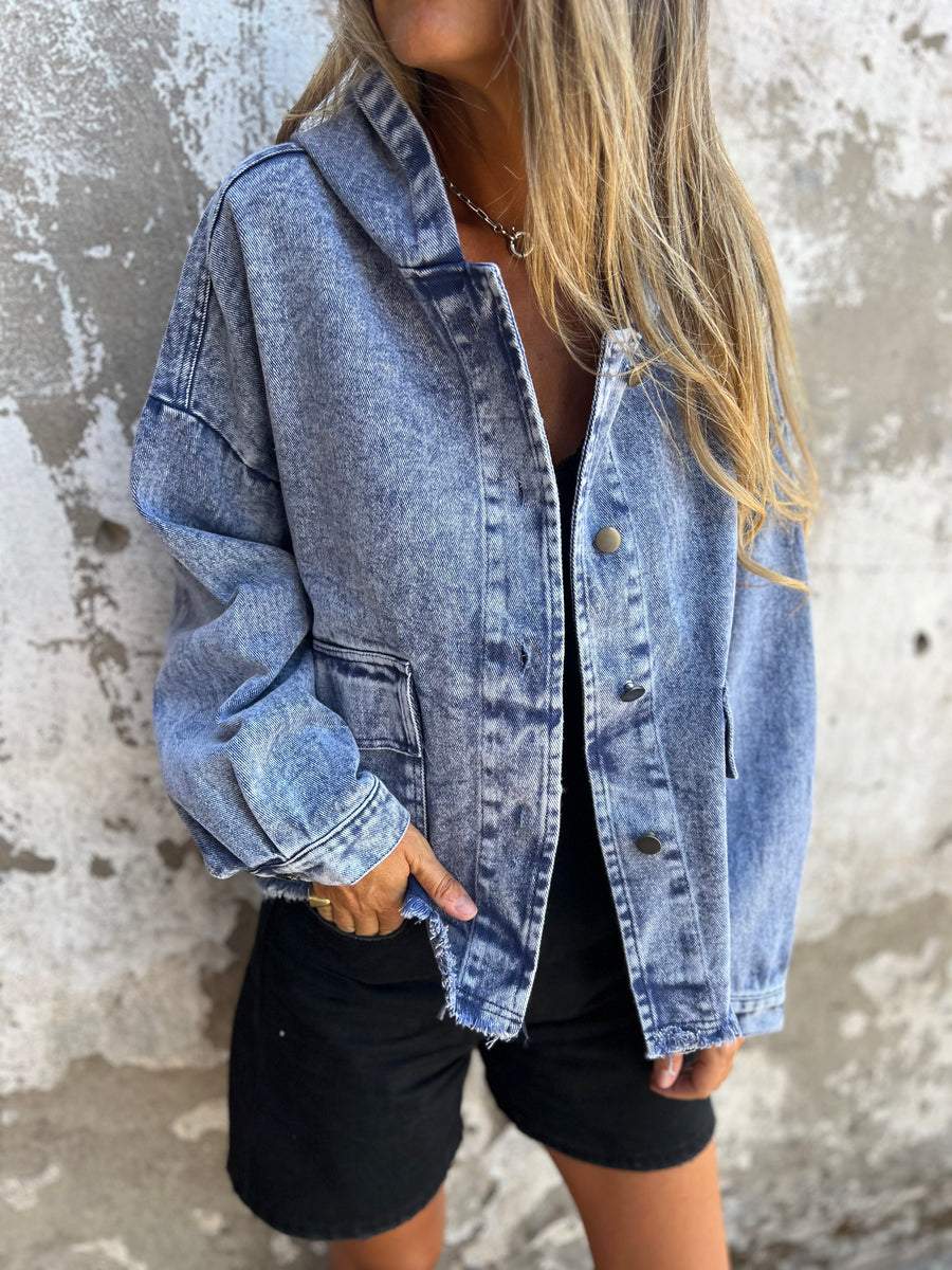 Denim Hooded Long Sleeve Jacket