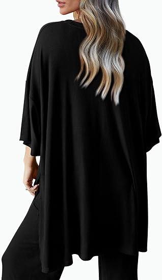 Women's Casual 2 Piece Outfits Short Sleeve Pullover Tops and Wide Leg Pants Lounge Sets