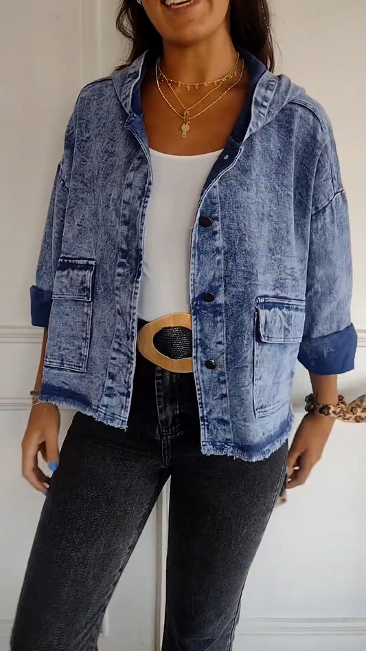 Denim Hooded Long Sleeve Jacket
