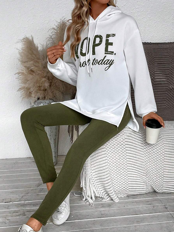 Women's Fashion Letter Print Hoodie and Lined Leggings Set