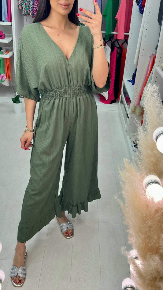 V-neck Mid-sleeve Casual Jumpsuit