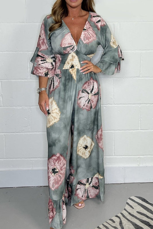 V-neck printed jumpsuit