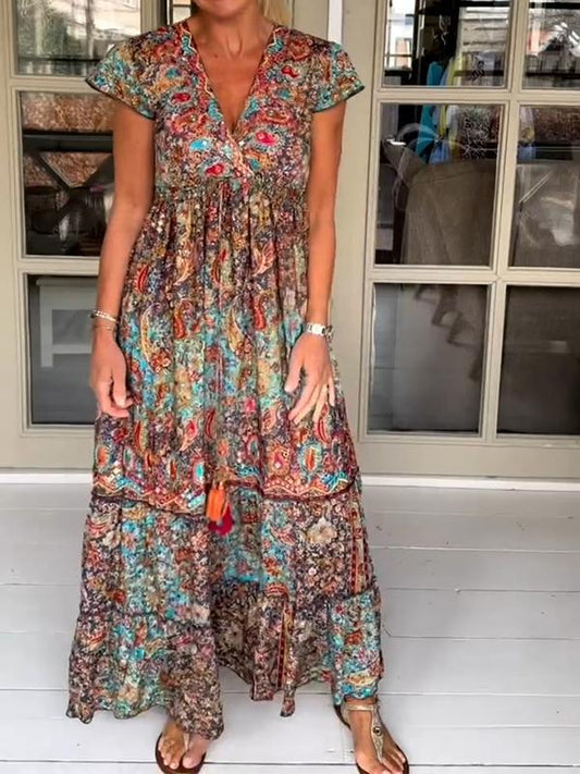 Casual V-neck Printed Dress