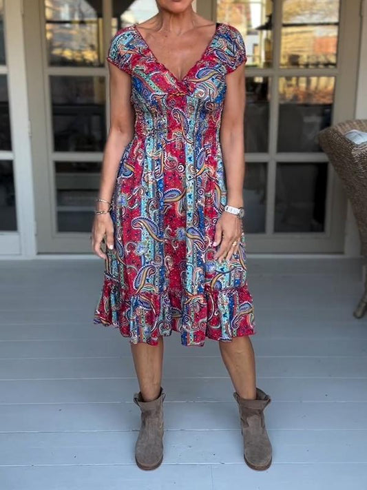 Casual V-neck Printed Dress