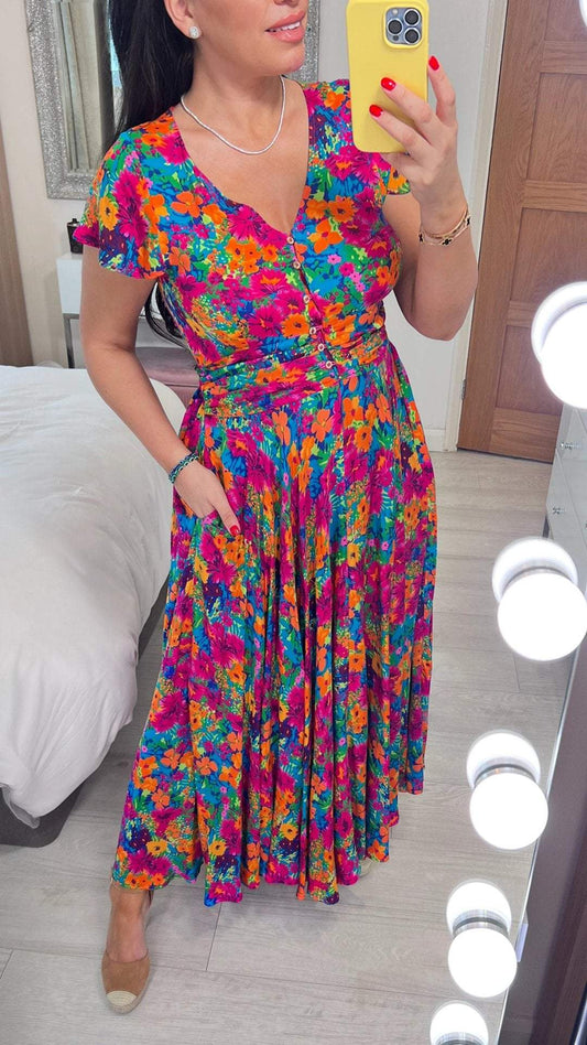 V-neck Short-sleeved Printed Dress