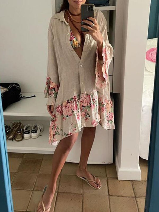 Layered Floral Blouse Dress