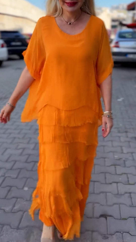 Casual Round Neck Layered Patchwork Dress