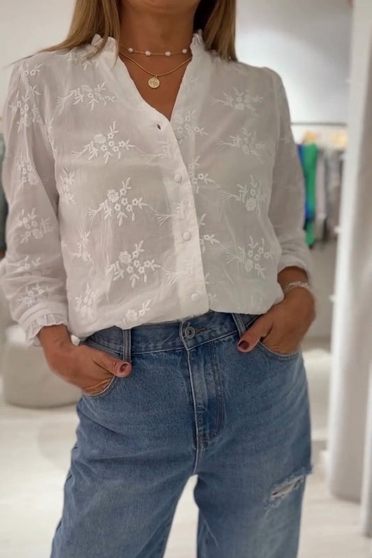 Embroidered cotton and linen shirt