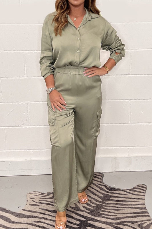 Satin shirt overalls suit