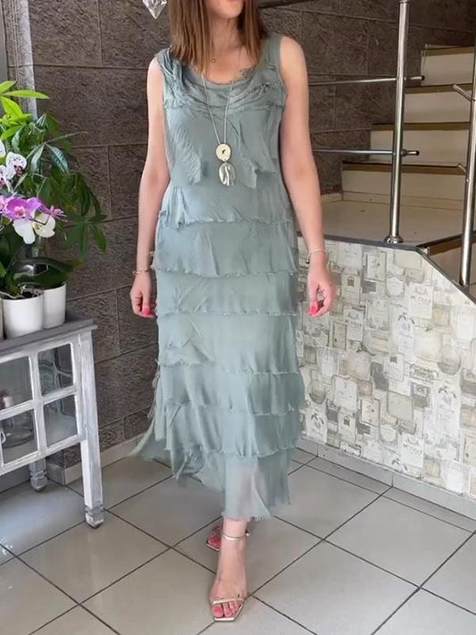 Casual Round Neck Sleeveless Patchwork Dress