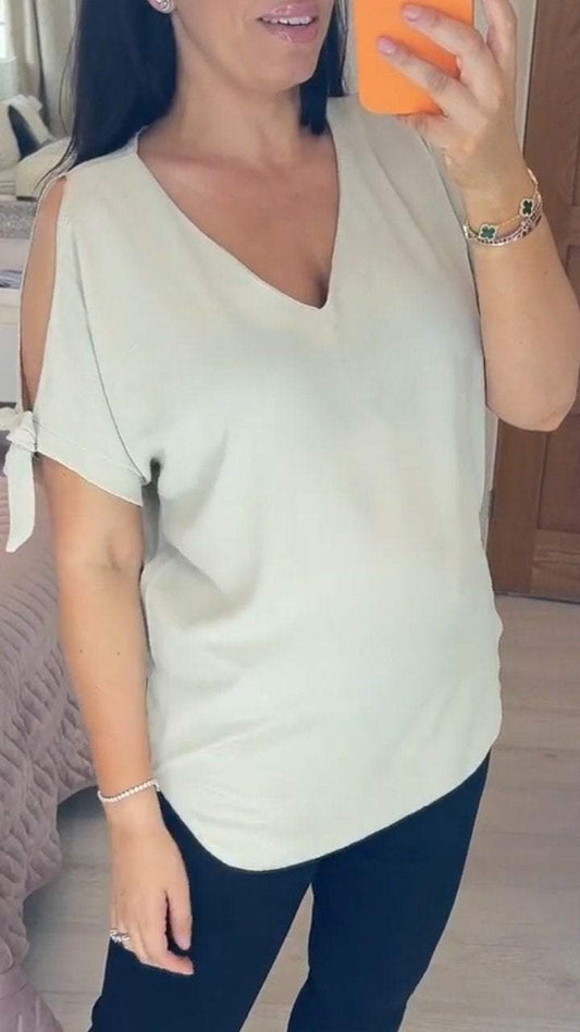 V-neck Casual Top with Strappy Cuffs