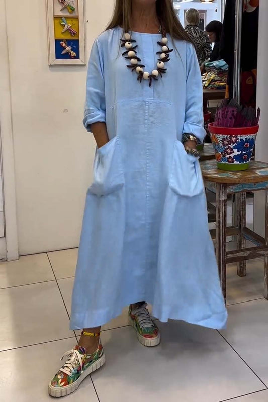 Women's casual cotton and linen A-line dress