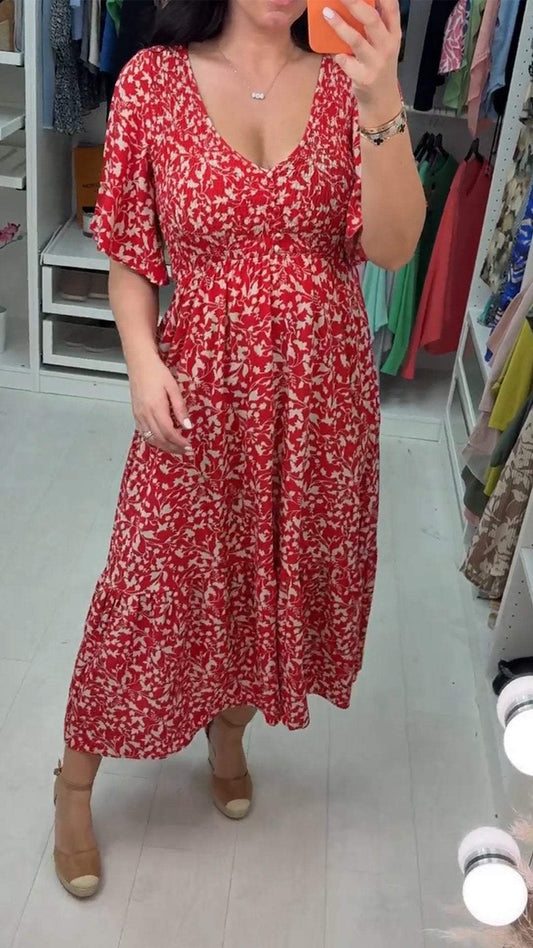 V-neck Short-sleeved Printed Dress