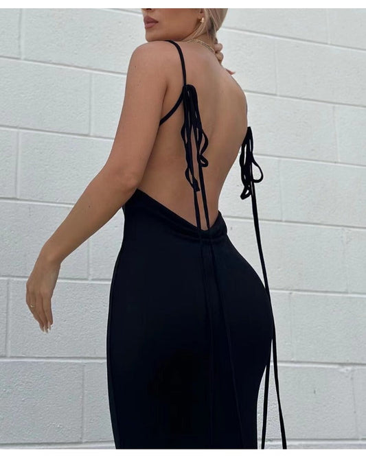 2024ss sexy drawstring halter halter dress