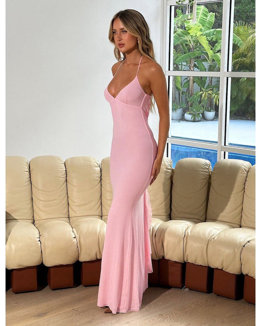 2024ss sexy halter halter drawstring dress