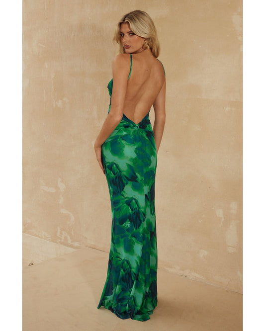 2024ss sexy halter with empty print length dress