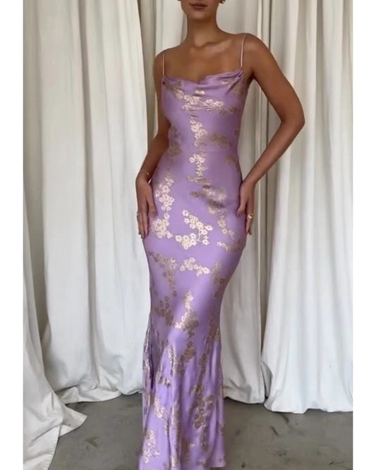 2024ss sexy halter print strappy dress