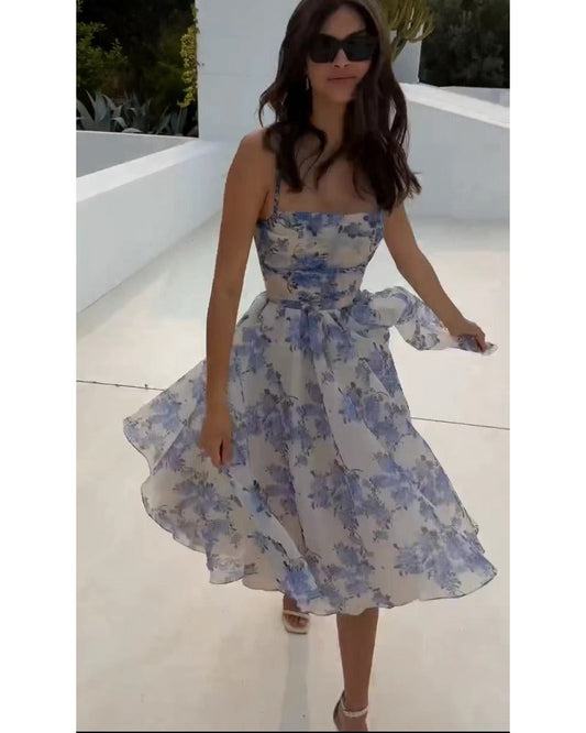 2024ss sexy halter print casual dress