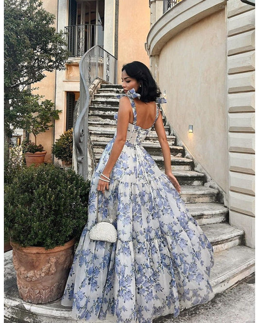 2024ss sexy halter print lace-up dress