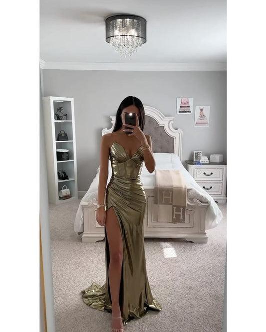 2024ss sexy strapless split party dress