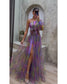 Floral one-shoulder flowy long-sleeved dress