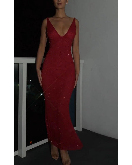 2024ss sexy halter deep V party dress