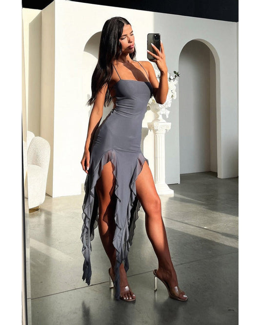 2024ss sexy backless ruffled dress